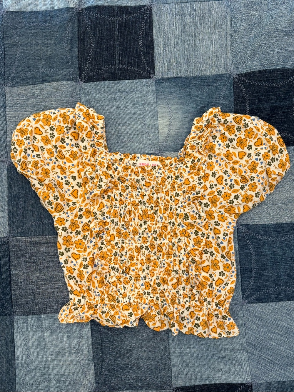 Lemon Yellow Floral Smocked Puff Sleeve Top